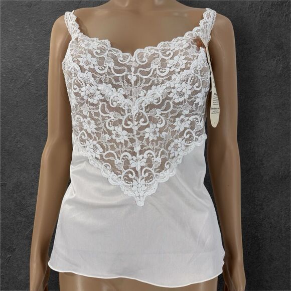 Vintage NWT Vassarette‎ Silky Sheer Nylon Lace Cami Slip Top In White Size M